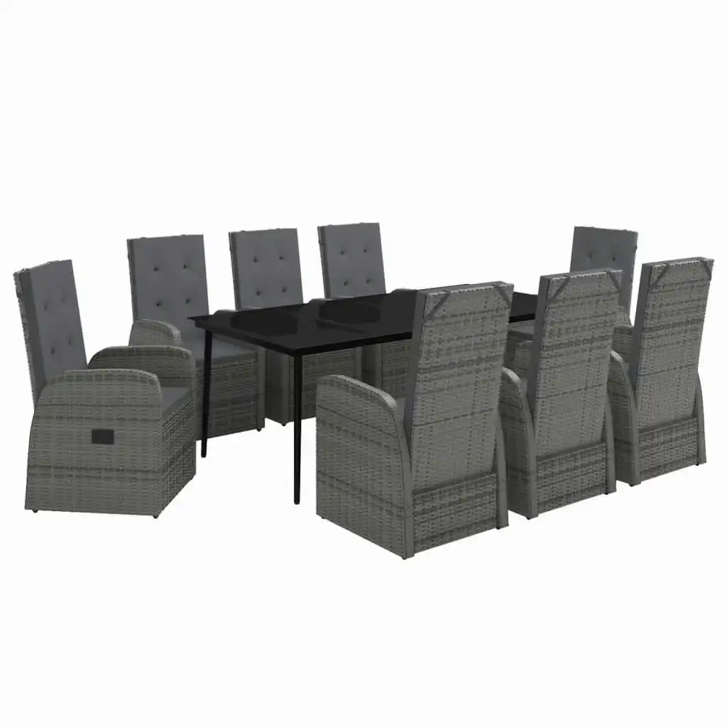 9 Piece Garden Dining Set with Cushions Grey 3099490