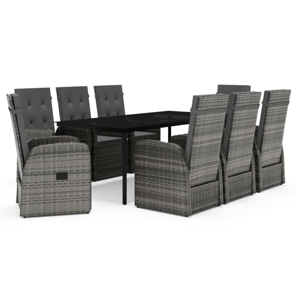 9 Piece Garden Dining Set with Cushions Grey 3099498