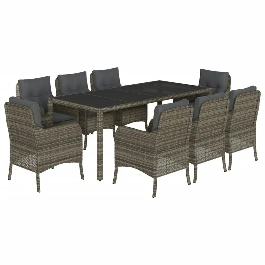 9 Piece Garden Dining Set with Cushions Grey Poly Rattan 3211859