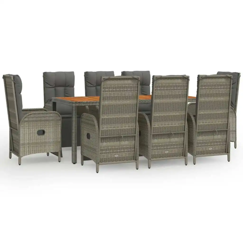 9 Piece Garden Dining Set with Cushions Grey Poly Rattan 3185049