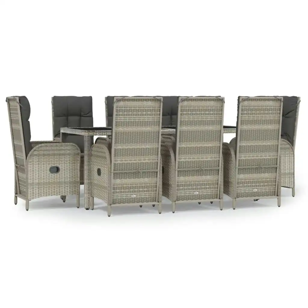 9 Piece Garden Dining Set with Cushions Grey Poly Rattan 3185028