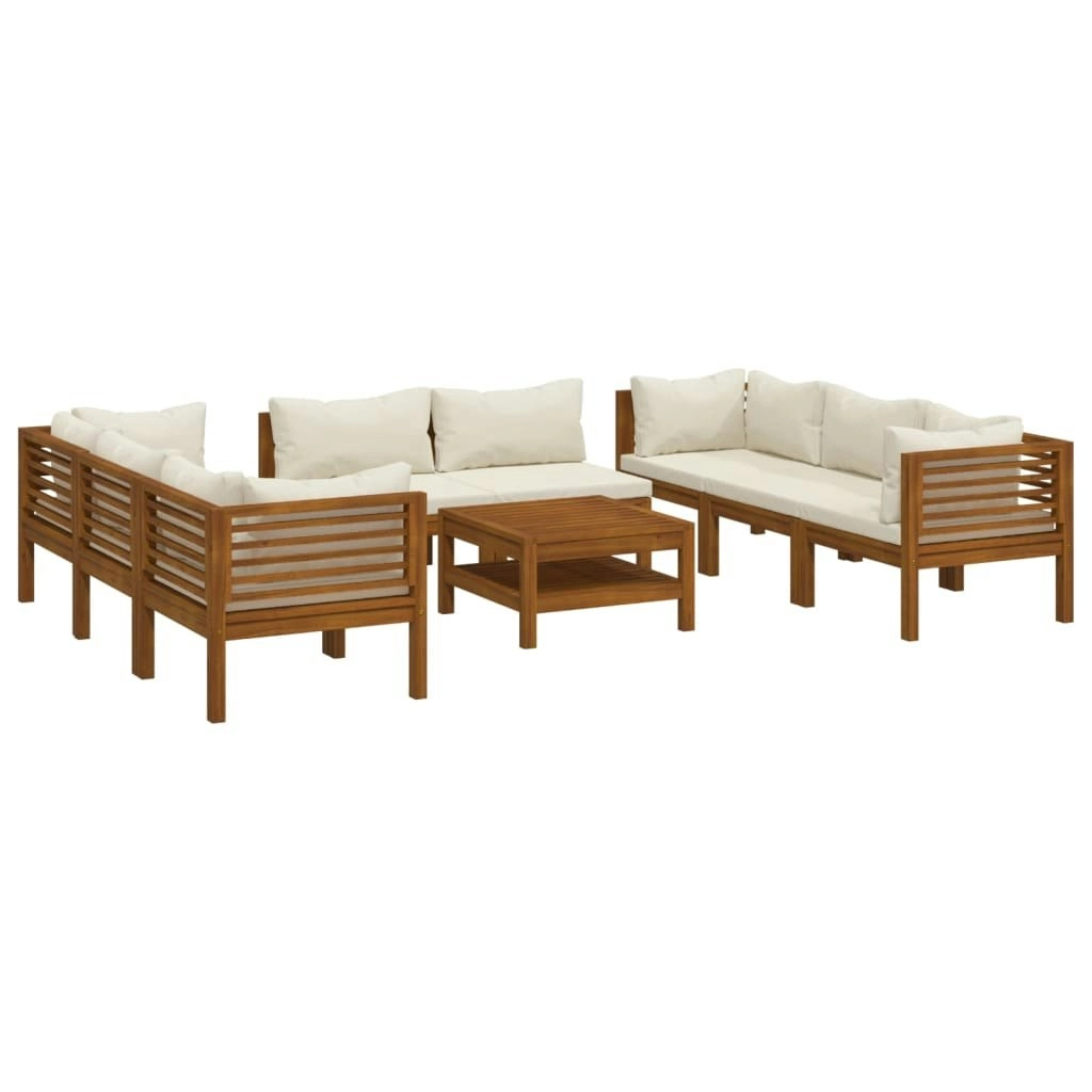 9 Piece Garden Lounge Set with Cream Cushion Solid Acacia Wood 3086936