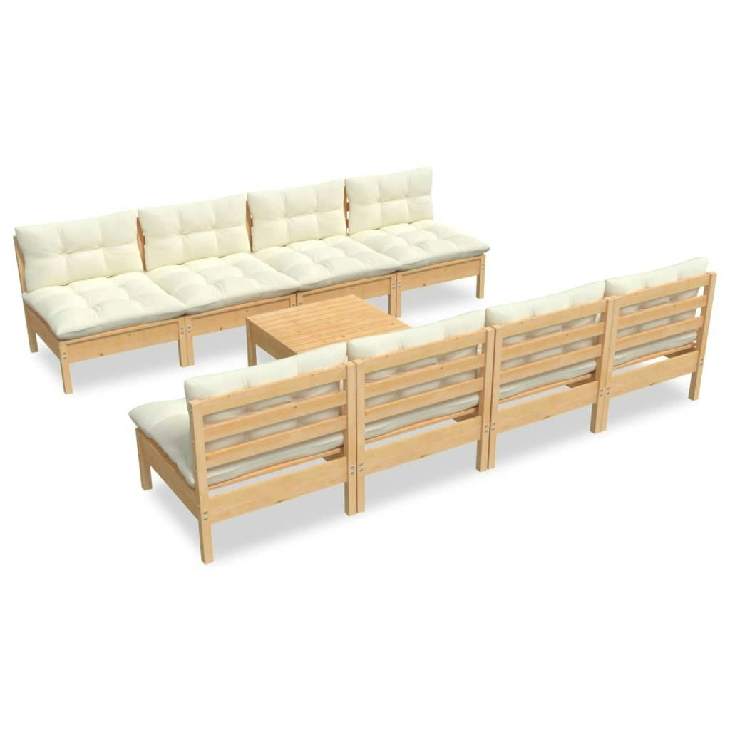 9 Piece Garden Lounge Set with Cream Cushions Solid Pinewood 3096142