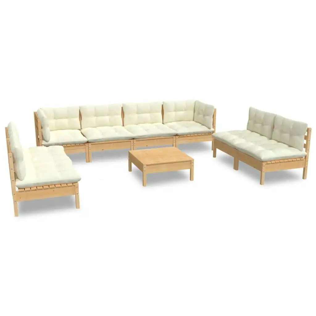 9 Piece Garden Lounge Set with Cream Cushions Solid Pinewood 3096238