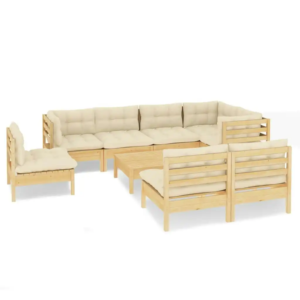 9 Piece Garden Lounge Set with Cream Cushions Solid Pinewood 3096472