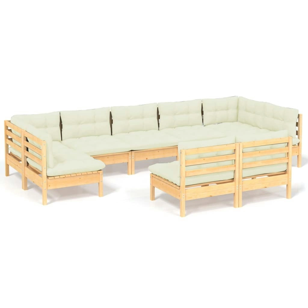 9 Piece Garden Lounge Set with Cream Cushions Solid Pinewood 3097199