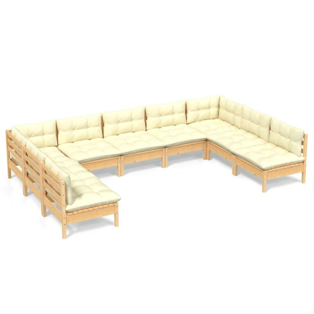 9 Piece Garden Lounge Set with Cream Cushions Solid Pinewood 3097175