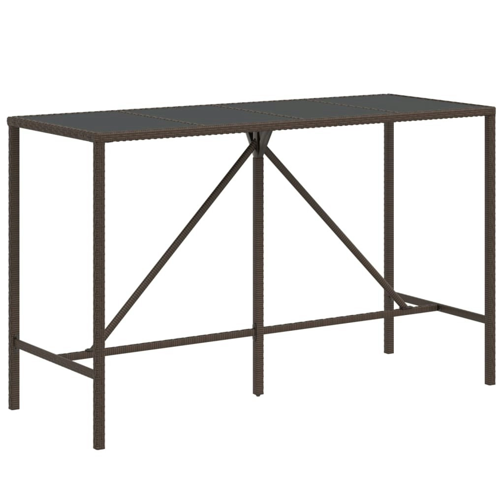 Bar Table with Glass Top Brown 180x70x110 cm Poly Rattan 362590