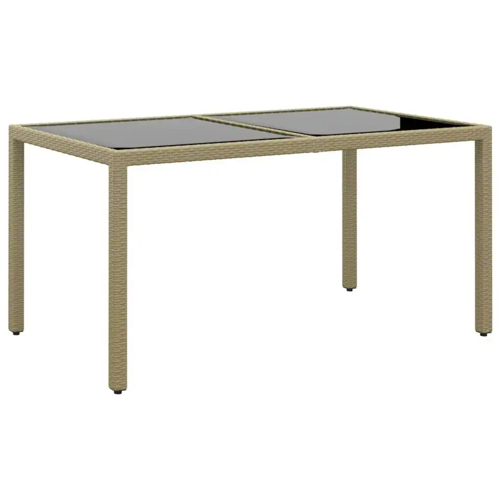 Garden Table 150x90x75 cm Tempered Glass and Poly Rattan Beige 310576