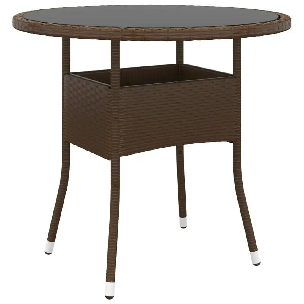 Garden Table ÃƒËœ80x75 cm Tempered Glass and Poly Rattan Brown 310605