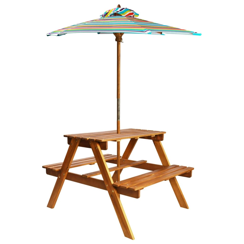 Kids Picnic Table with Parasol 79x90x60 cm Solid Acacia Wood 43990