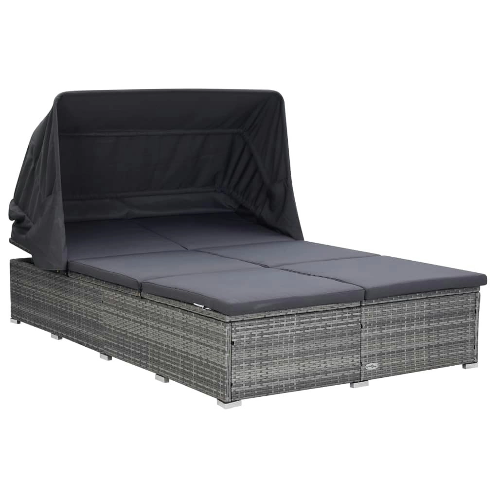 2-Person Sunbed with Cushion Poly Rattan Grey 310236