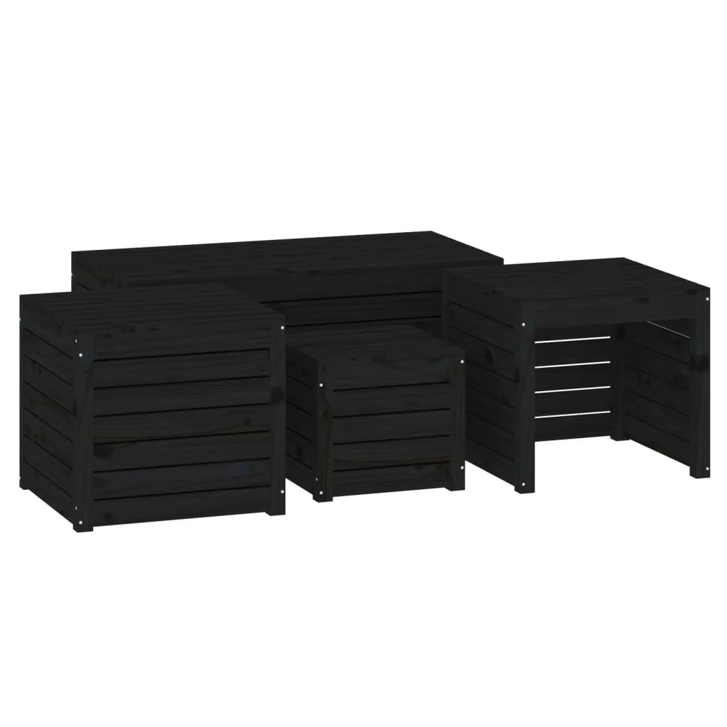 4 Piece Garden Box Set Black Solid Wood Pine 3154670