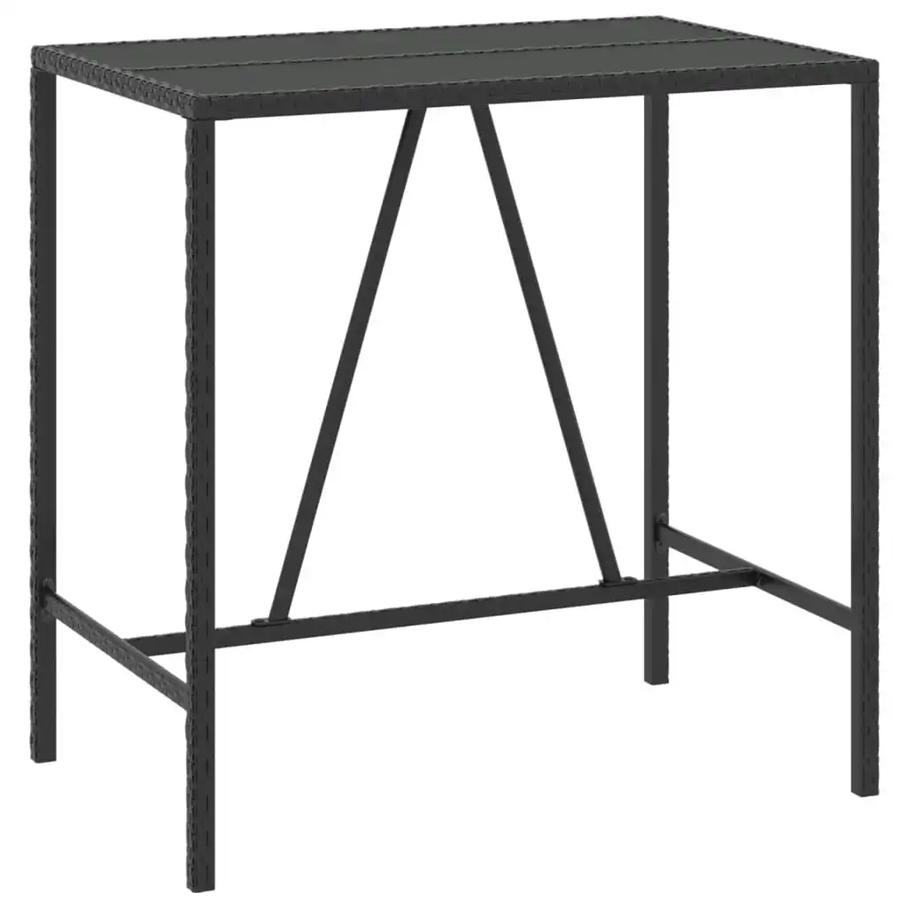 Bar Table with Glass Top Black 110x70x110 cm Poly Rattan 362588