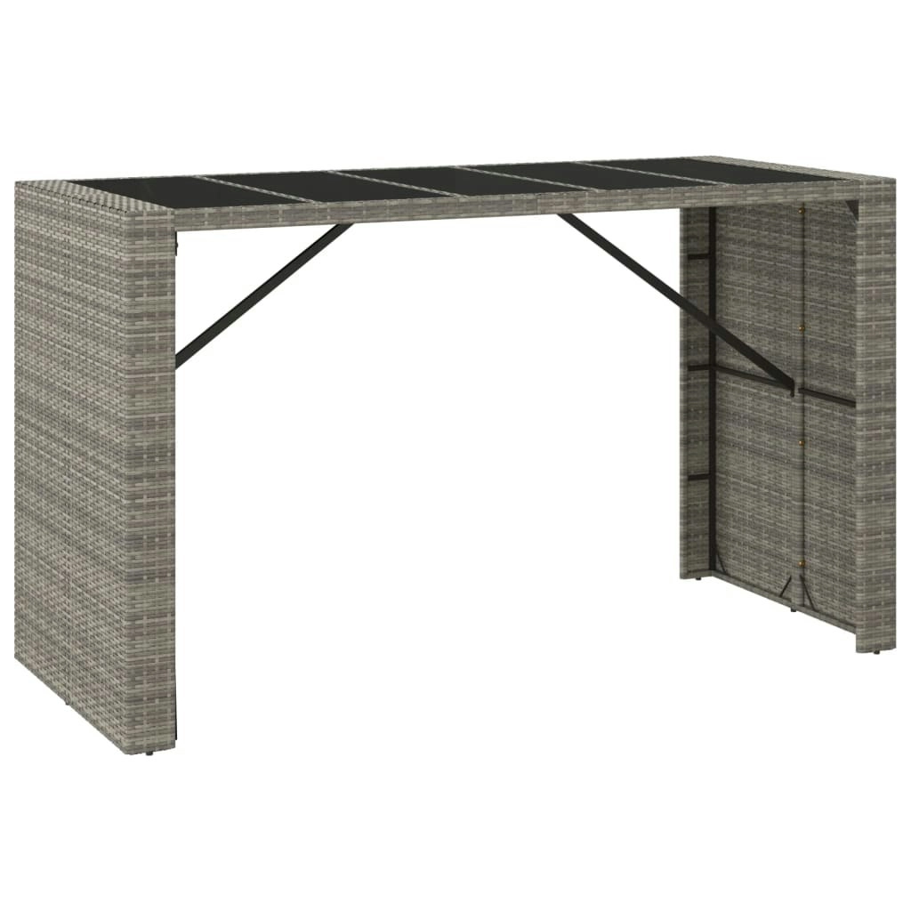 Bar Table with Glass Top Grey 185x80x110 cm Poly Rattan 362601