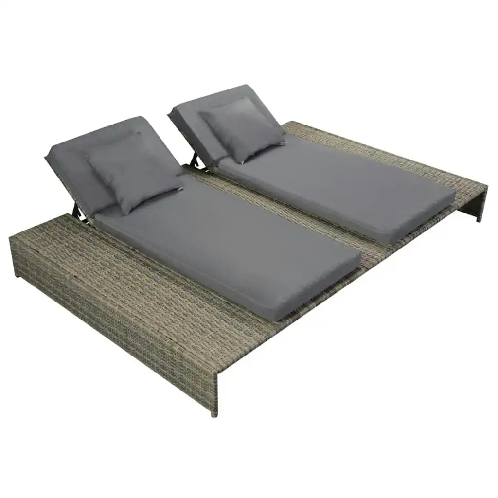 Double Sun Lounger with Cushion Poly Rattan Grey 42888