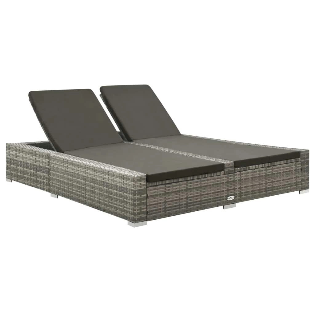 Double Sun Lounger Poly Rattan Grey 312155