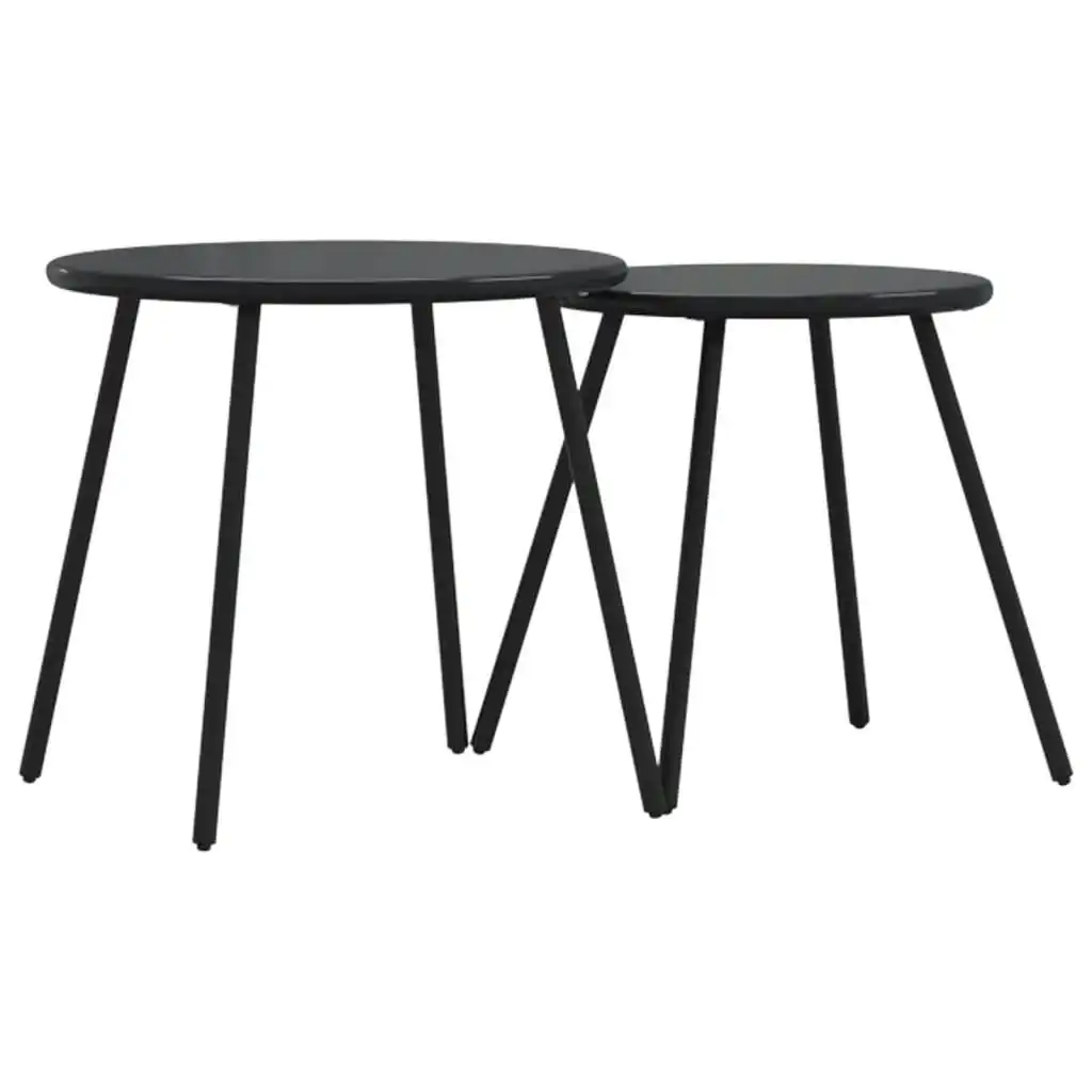 Garden Coffee Tables 2 pcs Round Black Powder-coated Steel 4008112