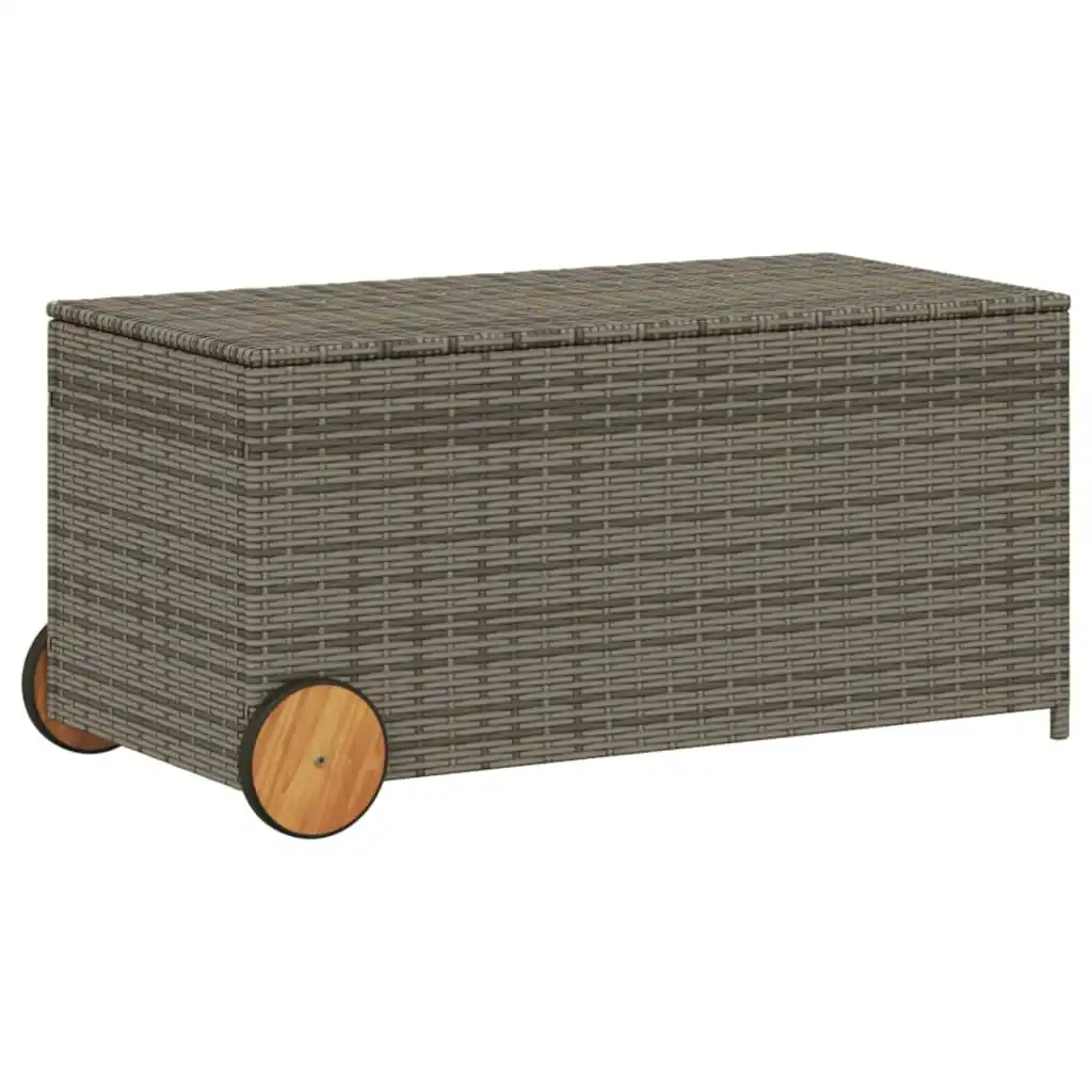 Garden Storage Box with Wheels Grey 190L Poly Rattan 365326