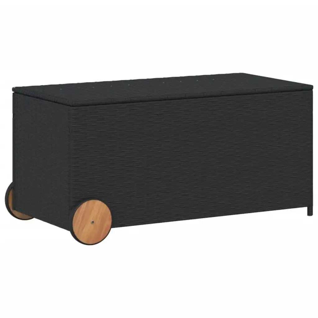 Garden Storage Box with Wheels Black 190L Poly Rattan 365324