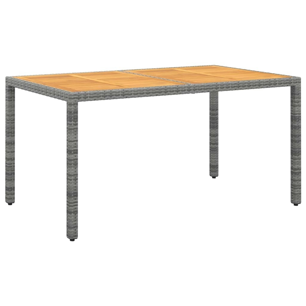 Garden Table 150x90x75 cm Acacia Wood and Poly Rattan Grey 310579