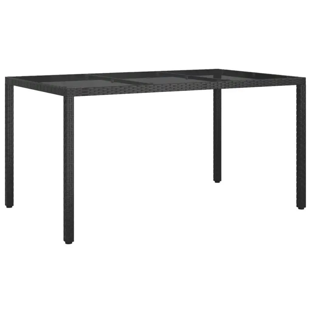 Garden Table 150x90x75 cm Tempered Glass and Poly Rattan Black 316706