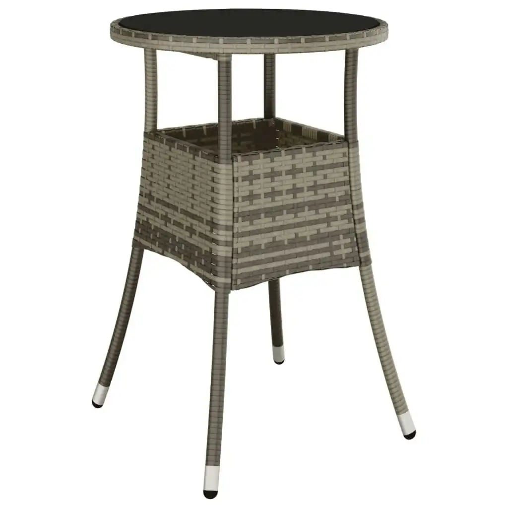 Garden Table Ã˜60x75 cm Tempered Glass and Poly Rattan Grey 310600