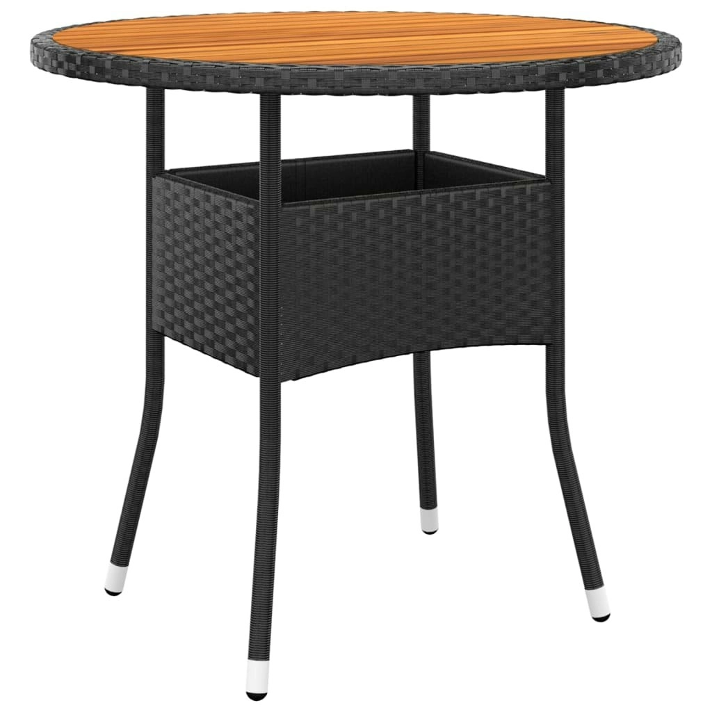 Garden Table Ã˜80x75 cm Acacia Wood and Poly Rattan Black 310608