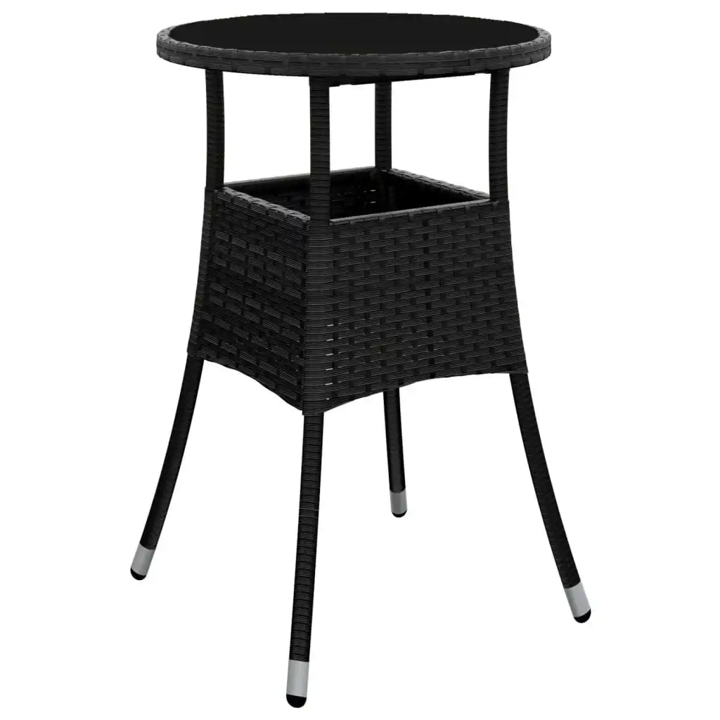 Garden Table Ã˜60x75 cm Tempered Glass and Poly Rattan Black 310598