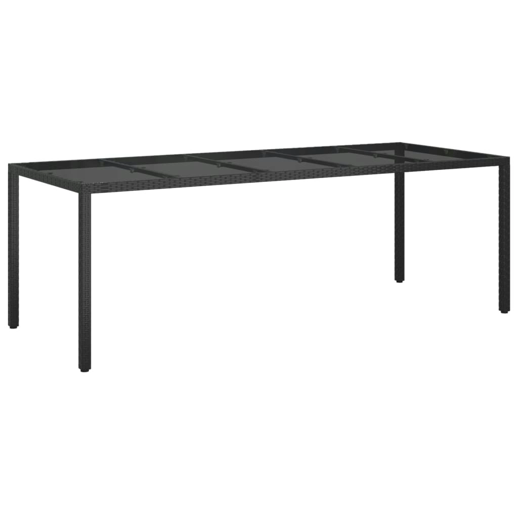 Garden Table Black 250x100x75 cm Tempered Glass and Poly Rattan 316726