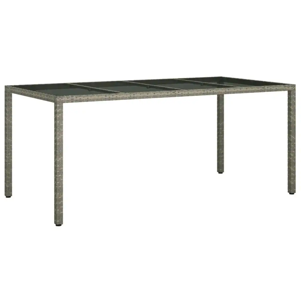 Garden Table Grey 190x90x75 cm Tempered Glass and Poly Rattan 316715