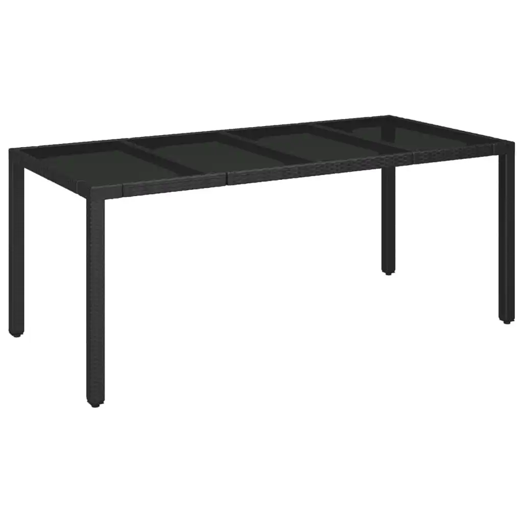 Garden Table with Glass Top Black 190x90x75 cm Poly Rattan 319903