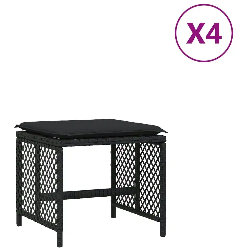 Garden Stools with Cushions 4 pcs Black 41x41x36 cm Poly Rattan 365049