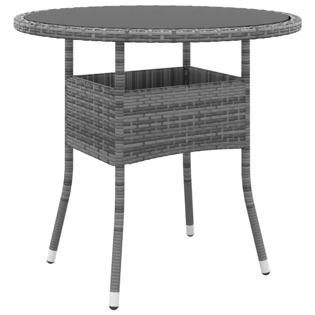 Garden Table Ã˜80x75 cm Tempered Glass and Poly Rattan Grey 310606