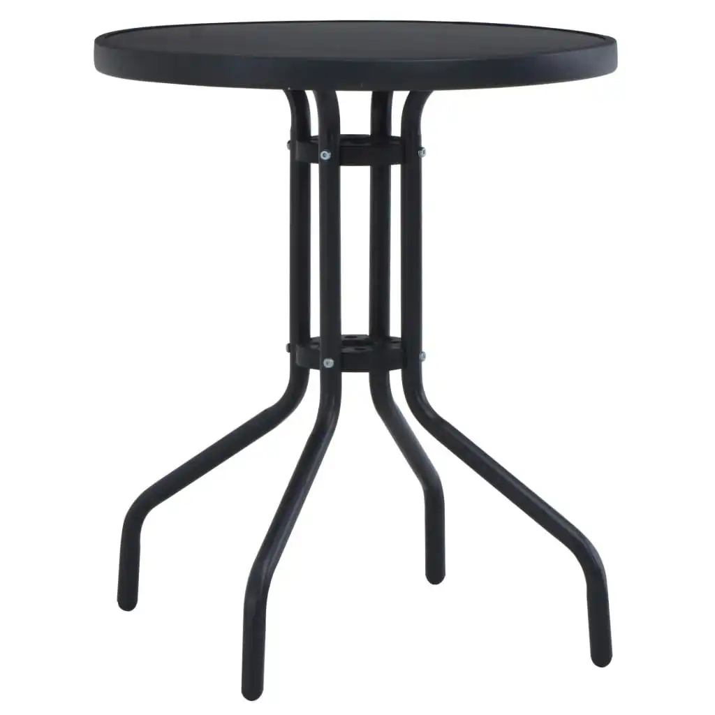 Garden Table Black 60 cm Steel and Glass 47252