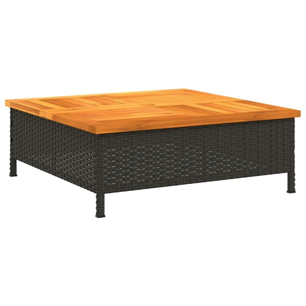 Garden Table Black 70x70x25  cm Rattan and Acacia Wood 3281629