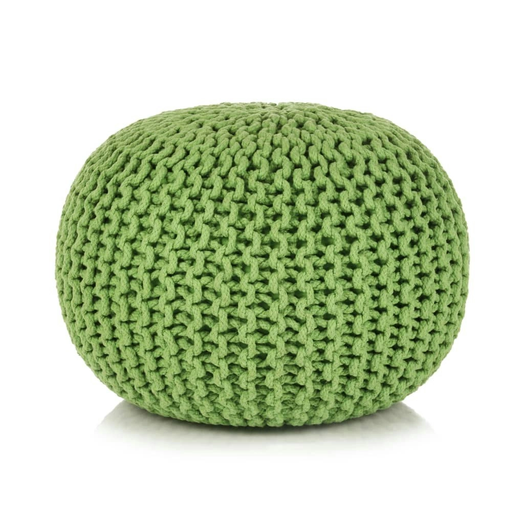 Hand-Knitted Pouffe Cotton 50x35 cm Green 245074