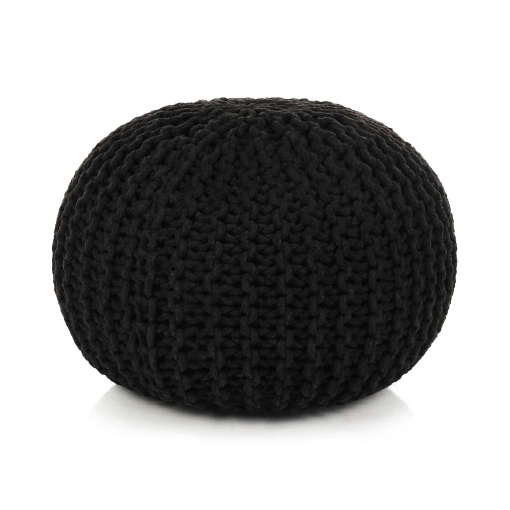 Hand-Knitted Pouffe Cotton 50x35 cm Black 245071