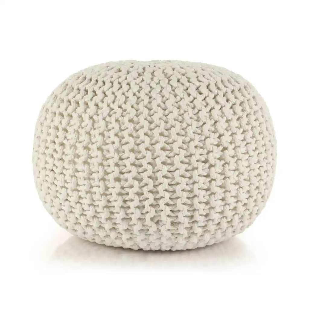 Hand-Knitted Pouffe Cotton 50x35 cm White 245072