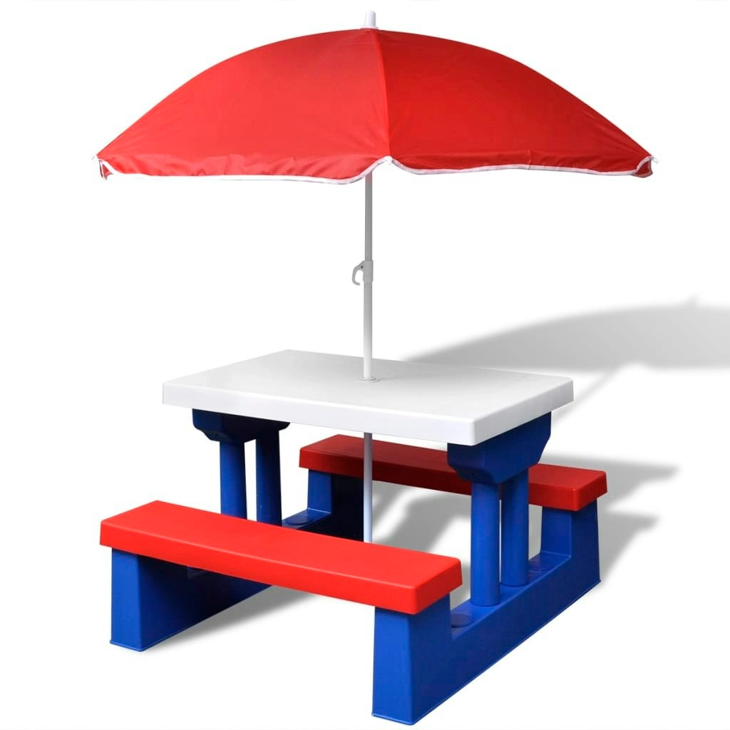 Kids' Picnic Table with Benches and Parasol Multicolour 41455