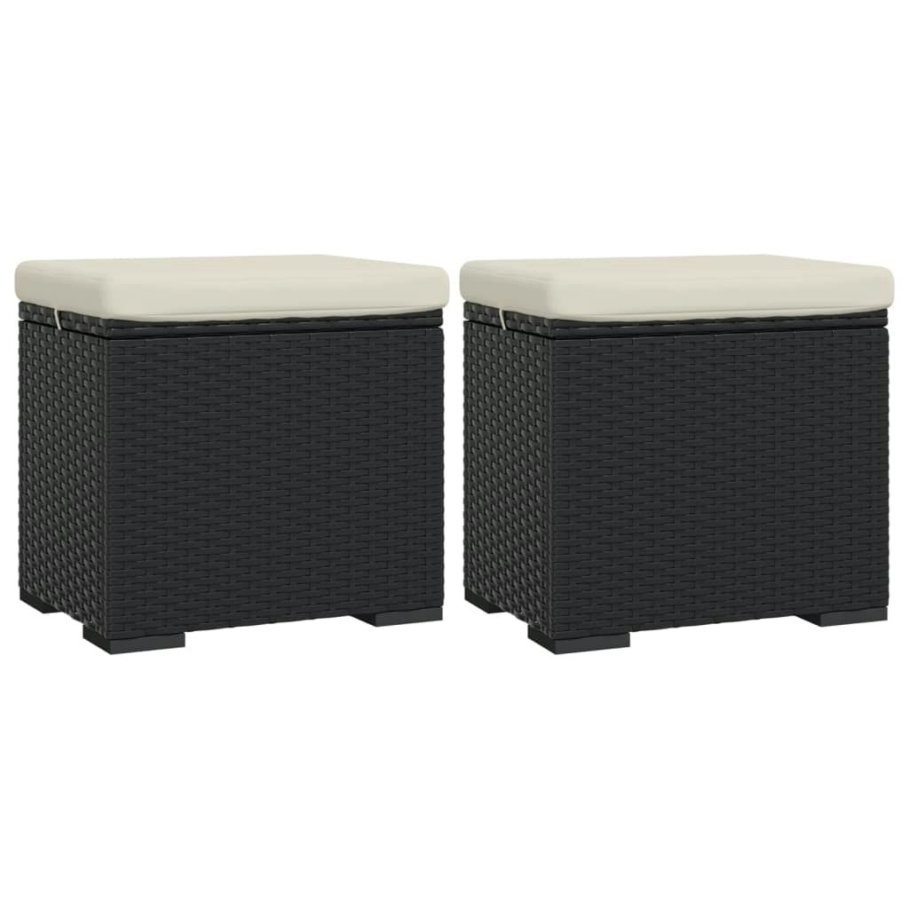 Ottomans with Cushions 2 pcs Black 40x30x40 cm Poly Rattan 319394