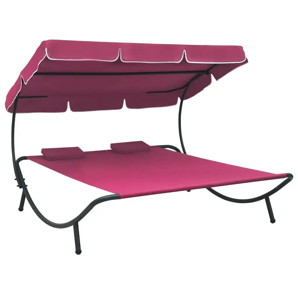 Outdoor Lounge Bed with Canopy and Pillows Pink 313524