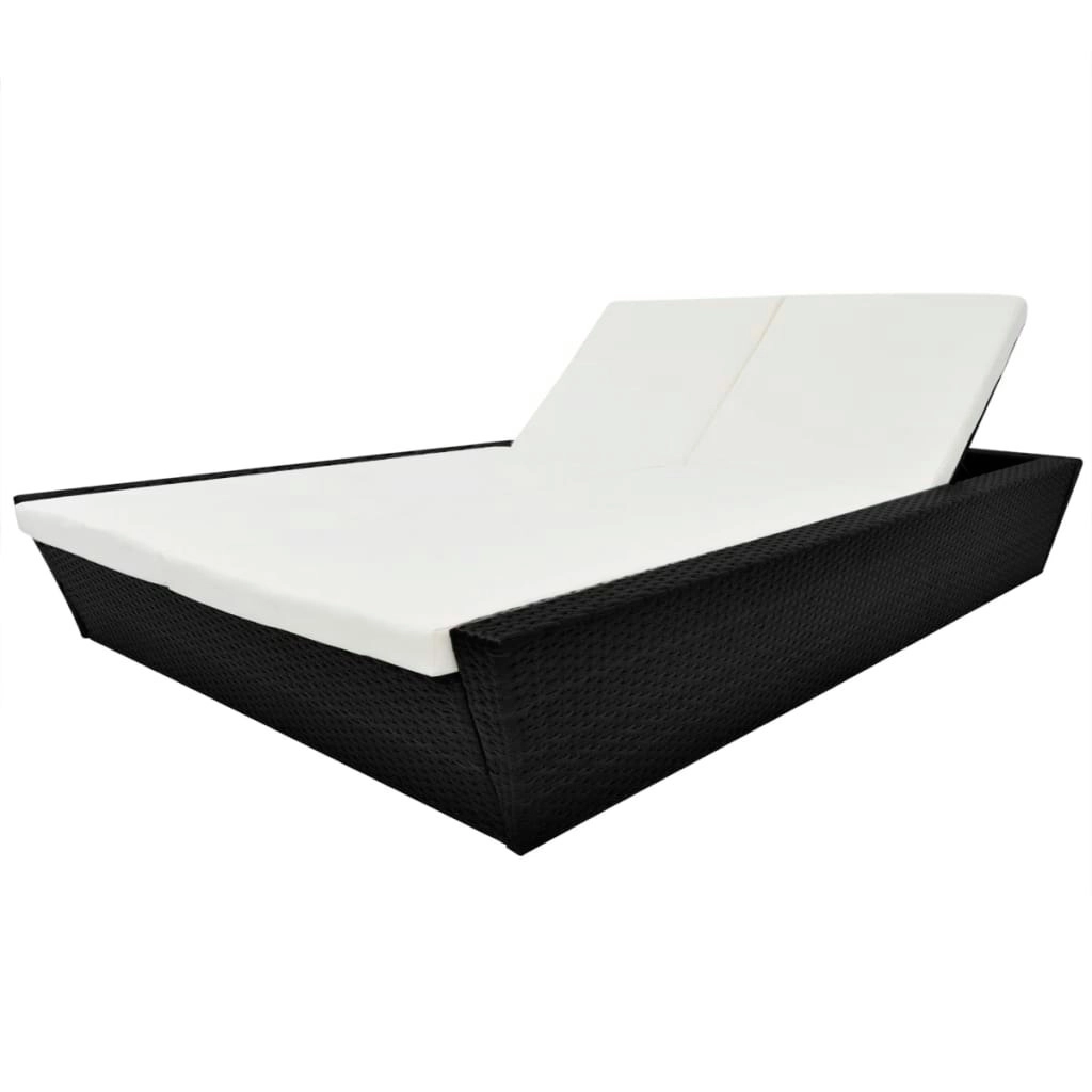 Outdoor Lounge Bed with Cushion Poly Rattan Black 42903