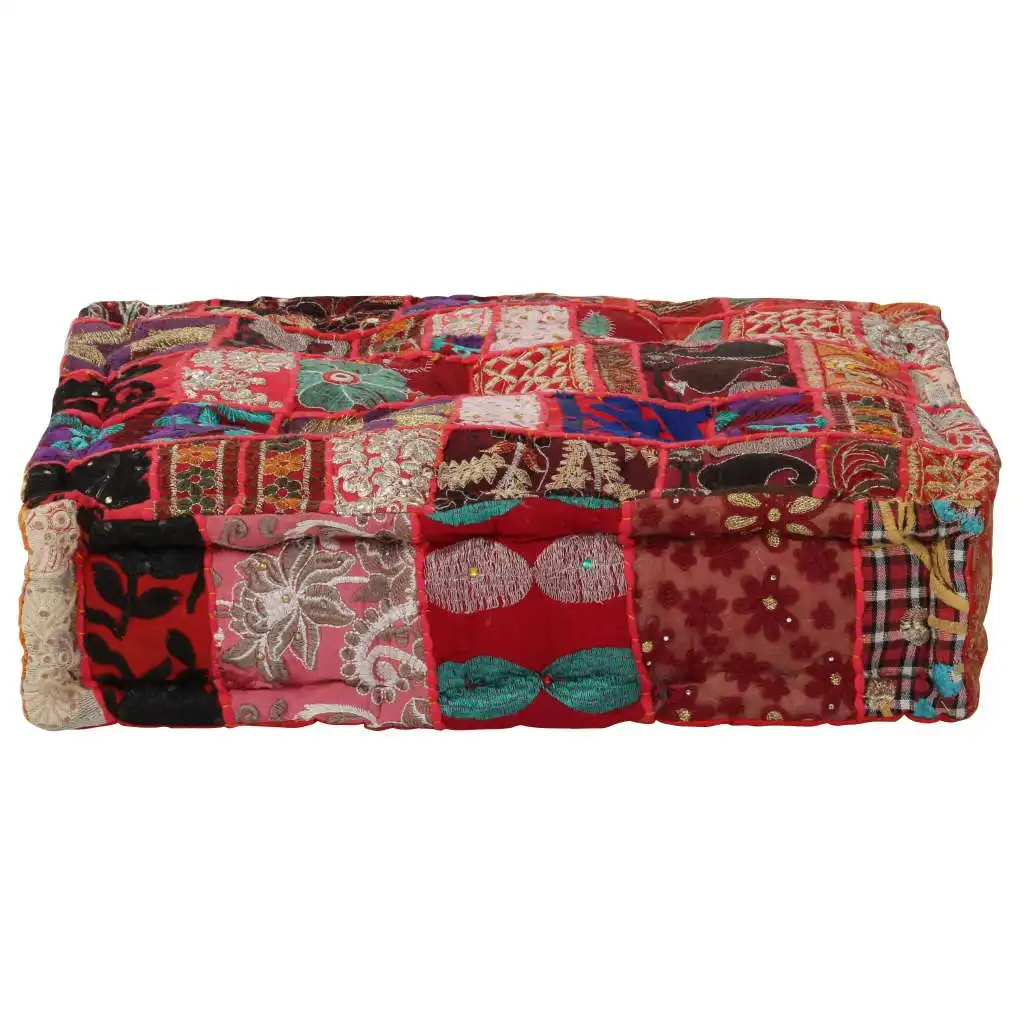 Patchwork Pouffe Square Cotton Handmade 50x50x12 cm Red 246575