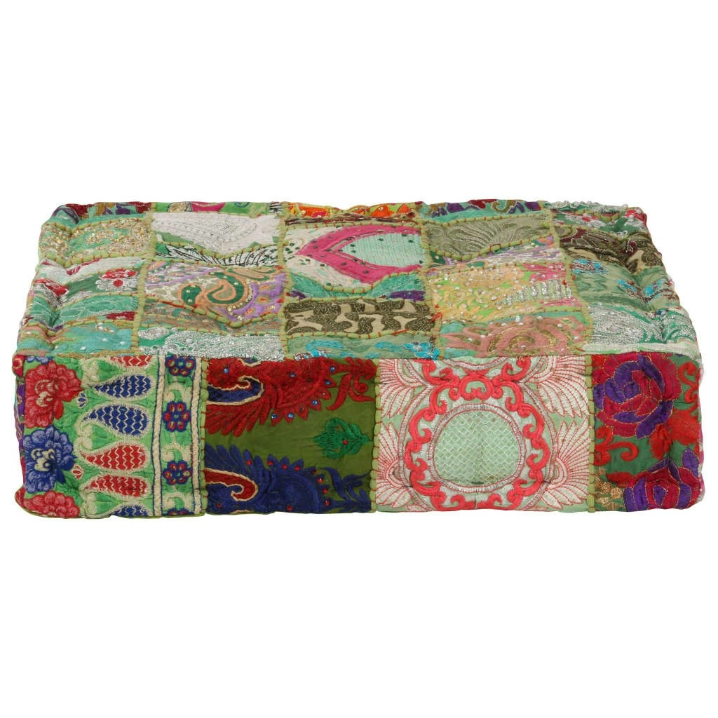 Patchwork Pouffe Square Cotton Handmade 50x50x12 cm Green 246576