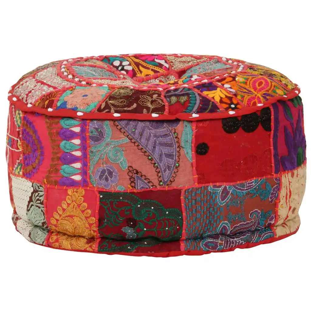 Patchwork Pouffe Round Cotton Handmade 40x20 cm Red 246571