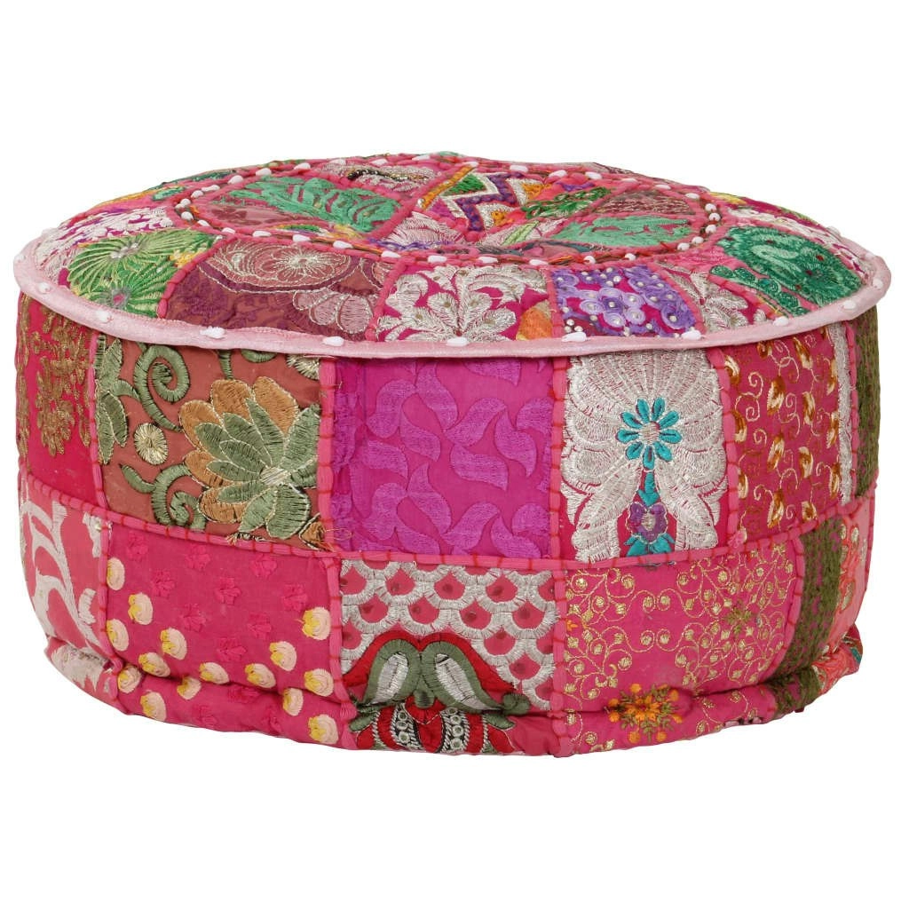 Patchwork Pouffe Round Cotton Handmade 40x20 cm Pink 246574