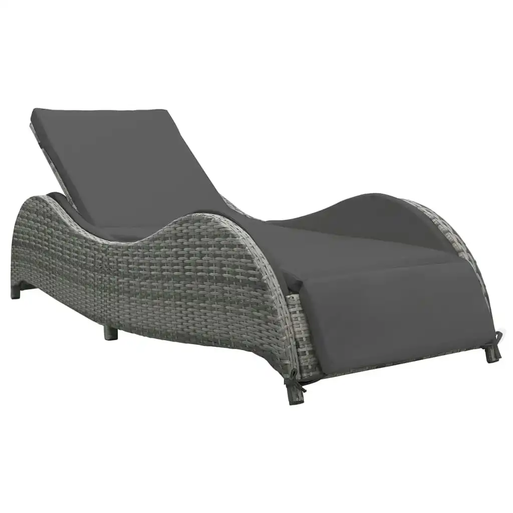 Sun Lounger with Cushion Poly Rattan Anthracite 49494