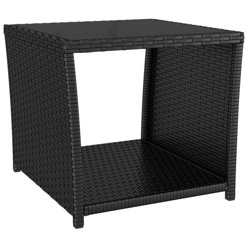 Tea Table with Glass Top Black Poly Rattan&Tempered Glass 319560