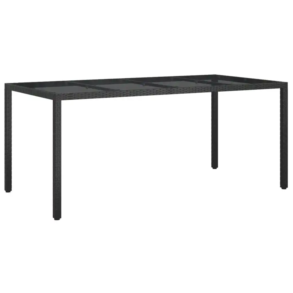 Garden Table Black 190x90x75 cm Tempered Glass and Poly Rattan 316713